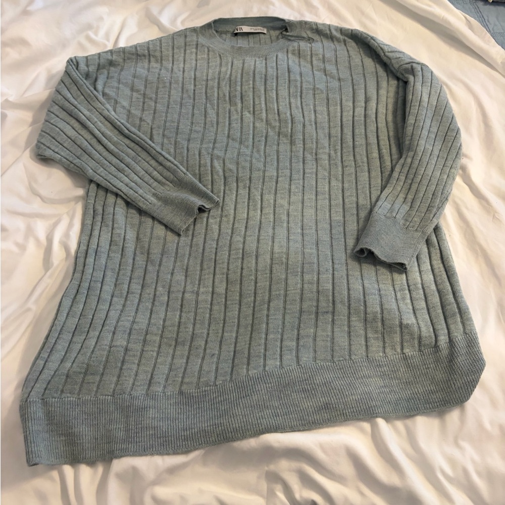 Zara Light Sage‎ Green Ribbed Knit Sweater